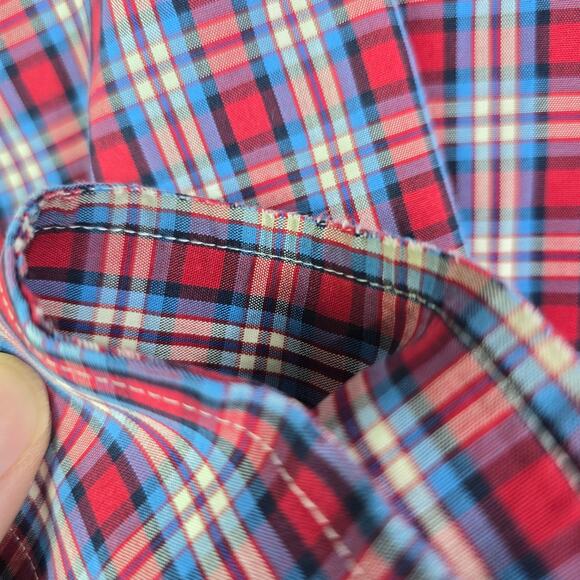 L.L. Bean Button Front Shirt Men's Large Red Blue Plaid Casual Preppy Patriotic - Picture 6 of 11